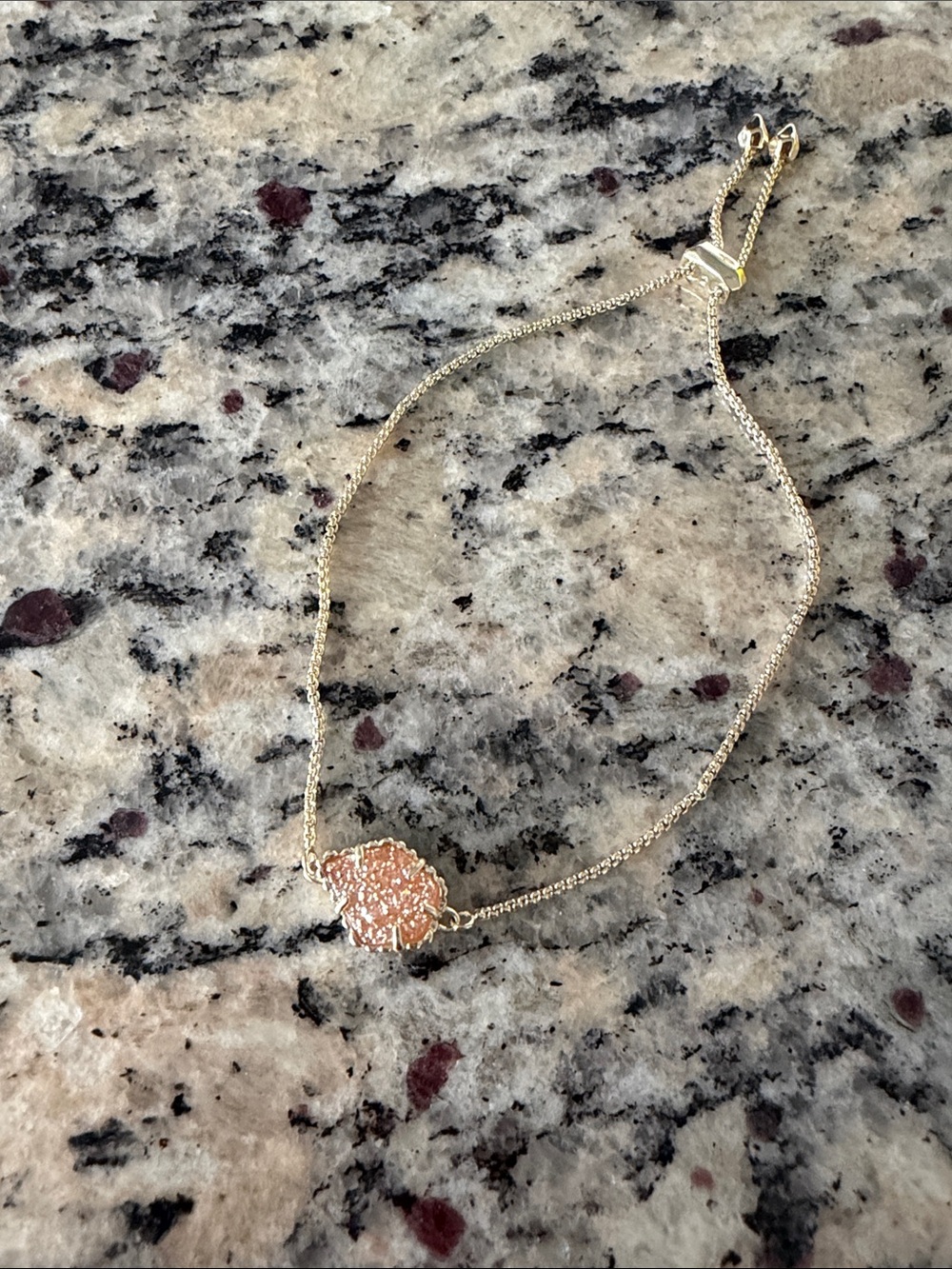Gold Bracelet with Peachy Orange Druzy Pendant - Women Jewelry